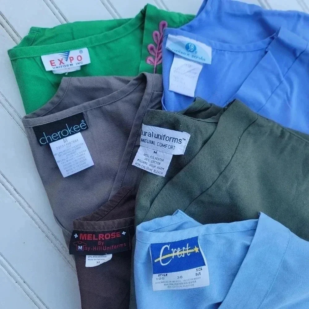 Lot Of 6 Womens Scrub Uniform Tops Blue Brown  Green Cherokee SB Sz M - Picture 7 of 8